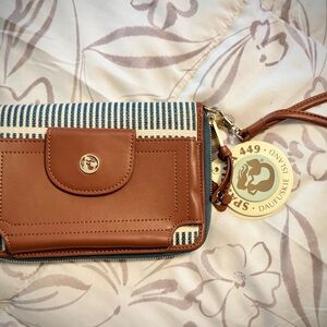 Spartina 449 Blue and Brown Striped Wristlet